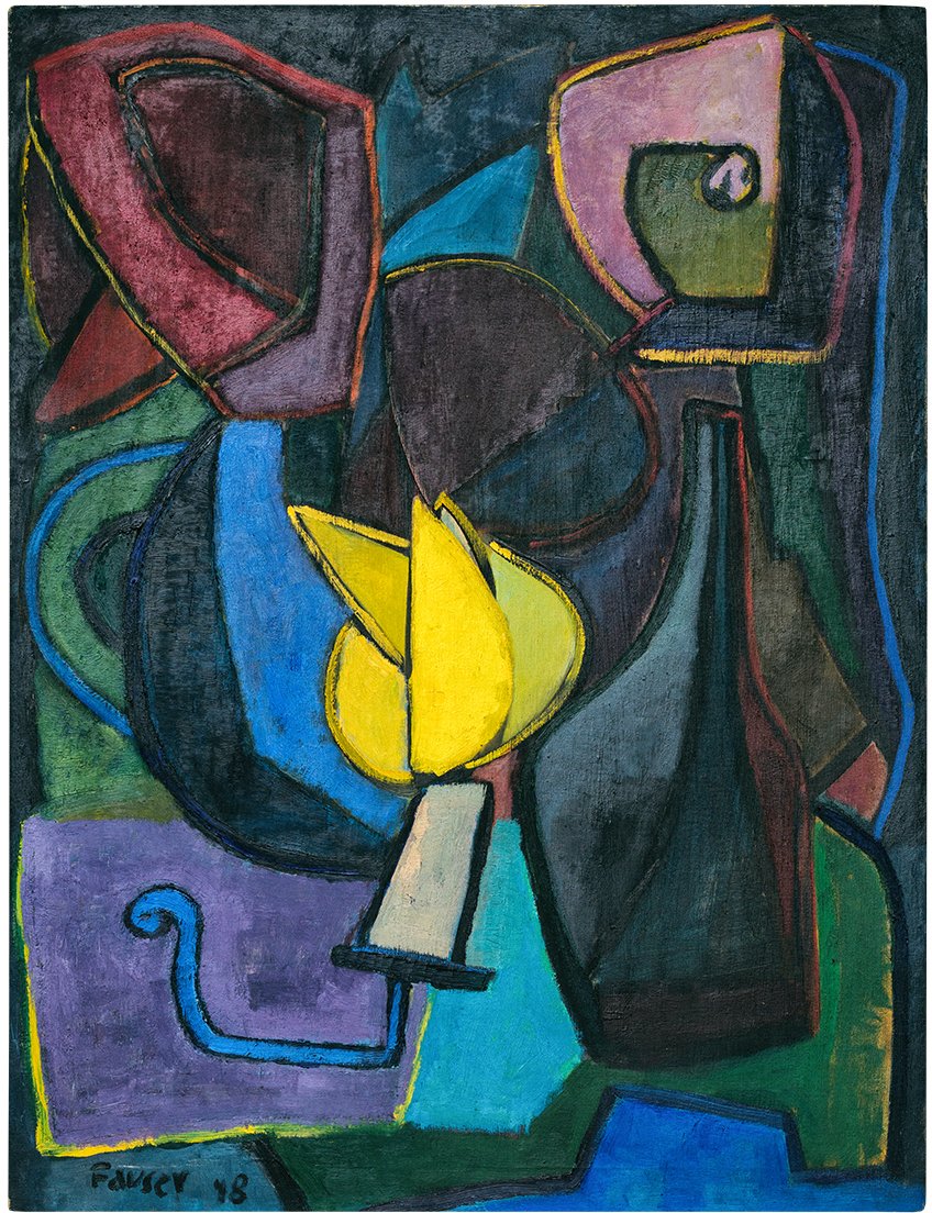 Arthur Fauser, Stillleben mit brennender Kerze, 1948